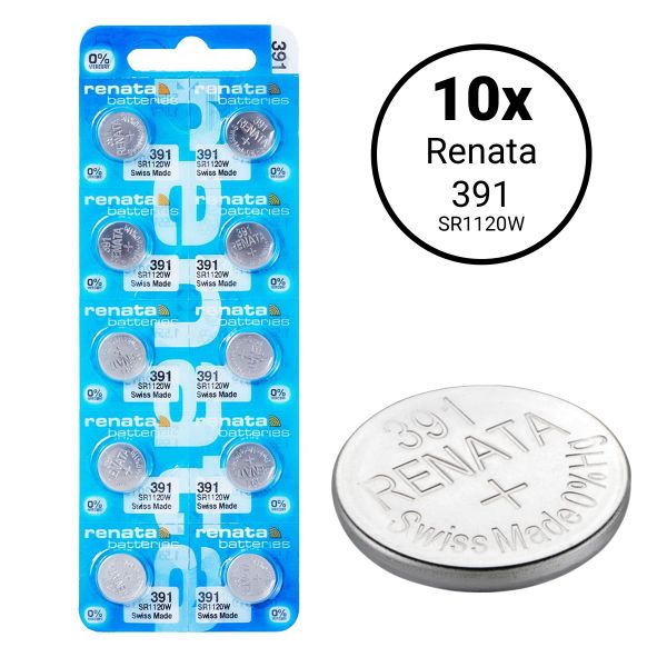 Renata 391 / SR1120W - 10 Uhren Knopfzellen Batterien (Swiss Made).