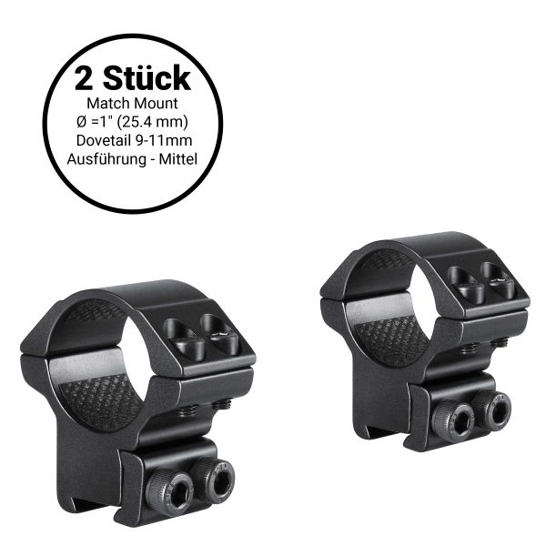 Hawke Zielfernrohrbefestigung mittel Ø 1″ für 9-11 mm Schiene - 22101 2 Stück Montageringe