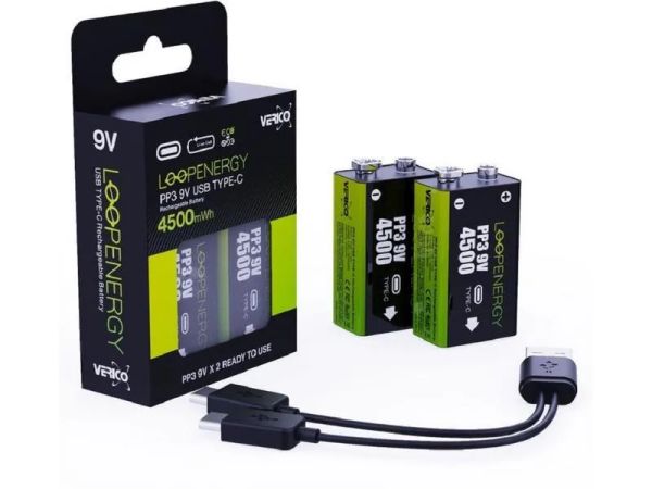Verico LoopEnergy 9V Block, USB-C - 2 Akku (wiederaufladbare Batterien)