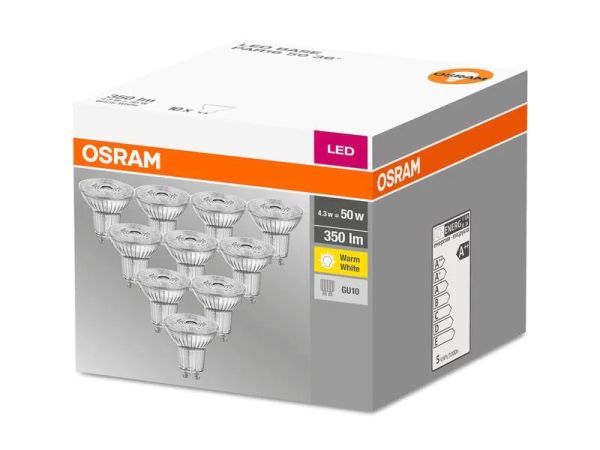 Osram Warm White GU10, Base PAR16, 50 W, 36 ° - LED Lampe - 10 Stück im Multipack