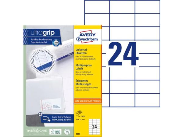 Avery Zweckform 3474, 70 x 37 mm - Universal-Etiketten
