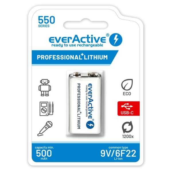 everActive 9V, 550 mAh (Li-Ion) - Akku