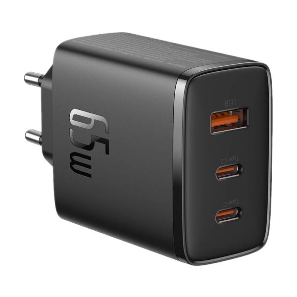Baseus GaN5 Fast Charger 2C+U 65W Schwarz, 2xUSB-C + USB-A - Ladegerät