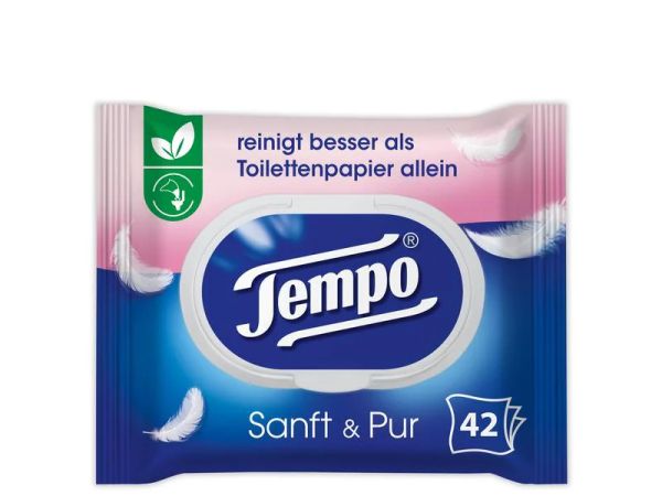 Tempo feuchte Toilettentücher sanft & pur Parfumfrei - 42 Feuchttücher (WC)