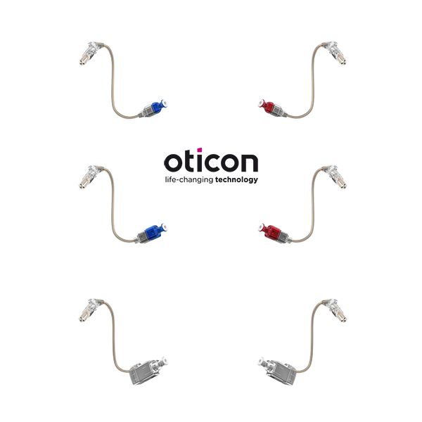 Oticon MiniFit Hörer für Hörgeräte - Typ 60, 85, 100 in den Längen 1-4 für links (blau) oder rechts (rot)