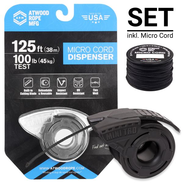 Atwood Rope Micro Cord TRD Dispenser - Spender Set inkl. 38 Meter Schnur