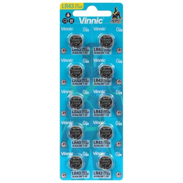 Vinnic LR43 (L1142F) - 10 Knopfzellen (1.5 Volt Alkaline)
