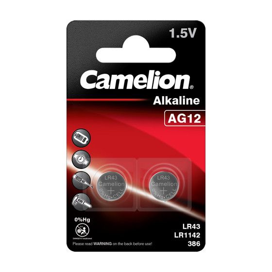 Camelion AG12, LR43, LR1142, 386 Alkaline - 2 Batterien