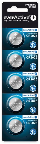 everActive CR2025 Lithium - 5 Knopfzellenbatterien (3 Volt, 150 mAh)