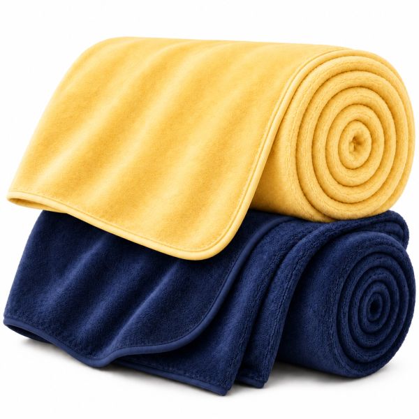 Eskimo Kuscheldecken-Set 'Cashmina Duo' - Marine & Gelb (150x200cm)