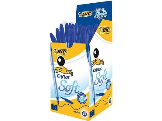 Bic Cristal Soft, Blau mit Strichstärke 0,35mm (Medium) - 50 Kugelschreiber