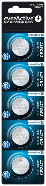everActive CR2477 Lithium - 5 Knopfzellenbatterien (3 Volt, 800 mAh)