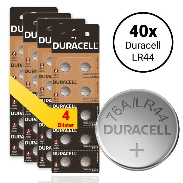 Duracell LR44 (76A) - 40 Knopfzellen Batterien (1,5 Volt Alkali)