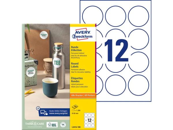 Avery Zweckform 3416-100, Ø 60 mm - Runde-Etiketten