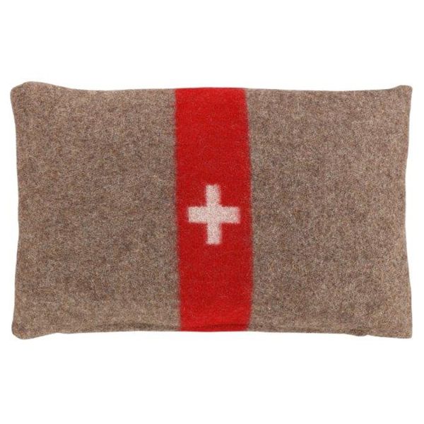 Eskimo Armeekissen mit Schweizerkreuz aus Schurwolle (40x60cm) - Braun