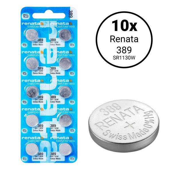 Renata 389 / SR1130W - 10 Uhren Knopfzellen Batterien (Swiss Made)