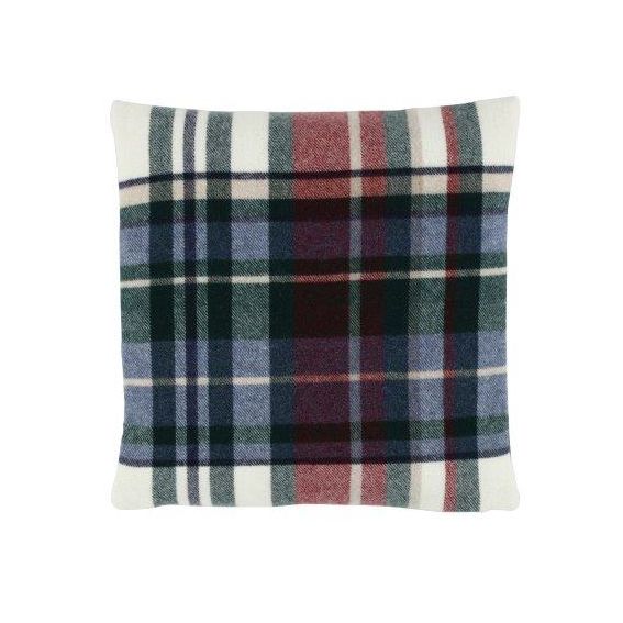 Eskimo Kissen Brünig mit Karomuster, 100% Merinowolle (45x45cm) - Blau
