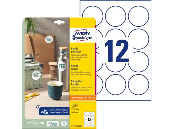 Avery Zweckform L7104REV-25, Ø 60 mm - Runde-Etiketten