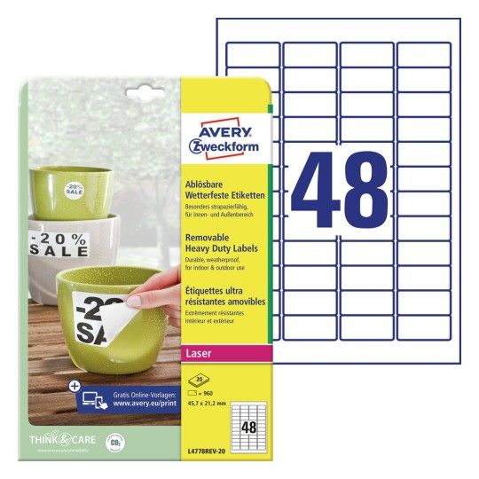 Avery Zweckform L4778REV-20, 45.7 x 21.2 mm - Wetterfest-Etiketten