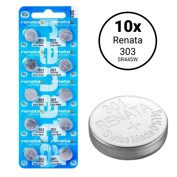 Renata 301 / SR43SW - 10 Knopfzellen-Uhrenbatterien (Swiss Made).