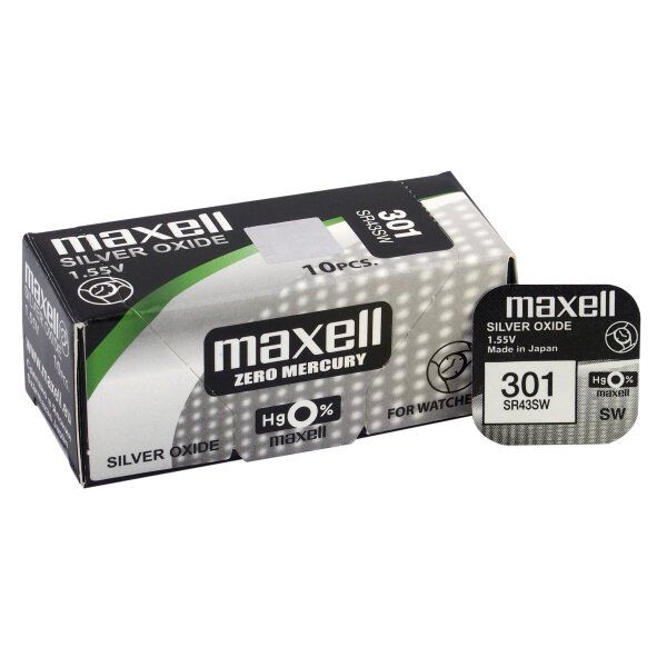 Maxell 301 / SR43SW - 10 Uhrenbatterien