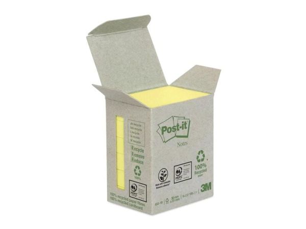 Post-it Recycling Notes 653-1B, Gelb - Haftnotitzblock (6 Blöcke à 100 Blätter)