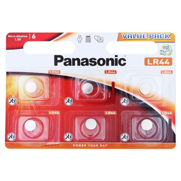 Panasonic LR44 Alkaline - 6 Knopfzellen-Batterien