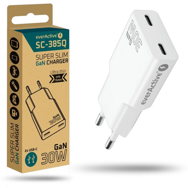 everActive Ladegerät SC-385Q 30 W 2x USB-C GaN - Weiss