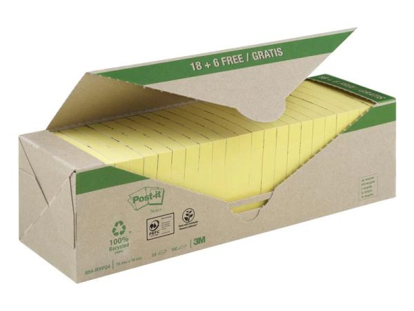 Post-it Recycling 7.6x7.6cm, Gelb - 24 Haftnotizblöcke