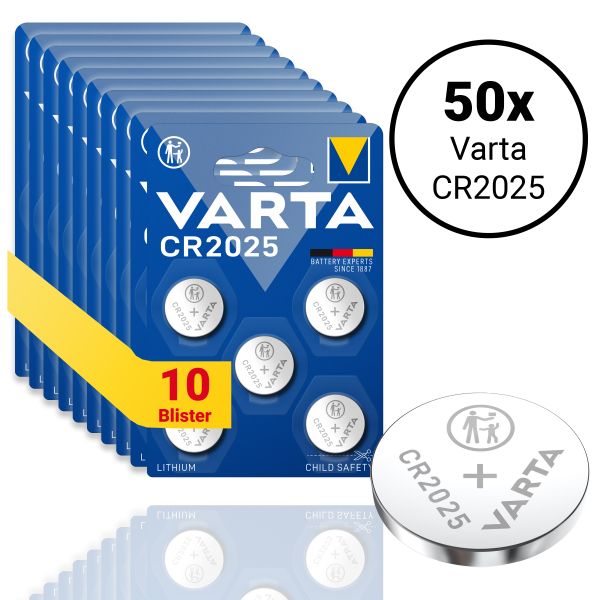 Varta CR2025 Batterien - 50 Lithium Knopfzellen 3 Volt