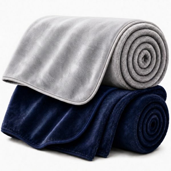 Eskimo Kuscheldecken-Set 'Cashmina Duo' - Marine & Silber (150x200cm)