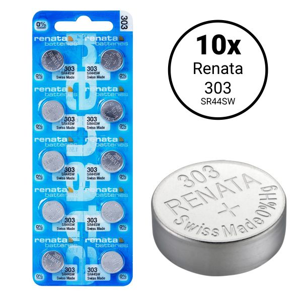 Renata 303 / SR44SW - 10 Knopfzellen-Uhrenbatterien (Swiss Made).