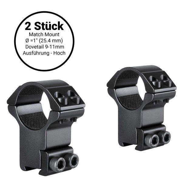 Hawke Zielfernrohrbefestigung Ø 1″ für 9-11 mm Schiene - 22102 2 Stück Montageringe
