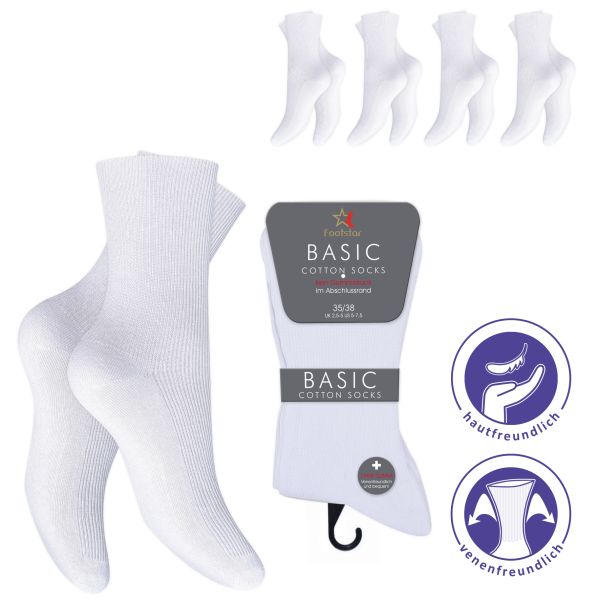 footstar Basic 35/38, Weiss - Damensocken ohne Gummibund