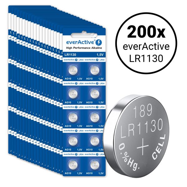 everActive LR1130 (LR54) - 200 Knopfbatterien 1.5 Volt Alkaline