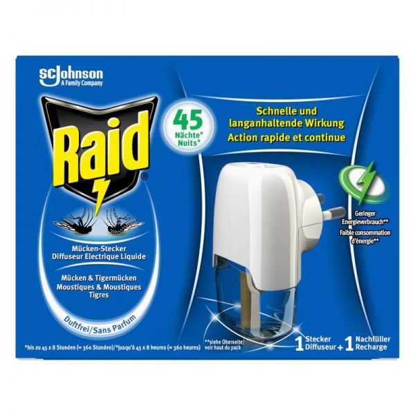 Raid Mücken-Stecker 45 Nächte - Mückenschutz-Elektroverdunster inklusive Nachfüller