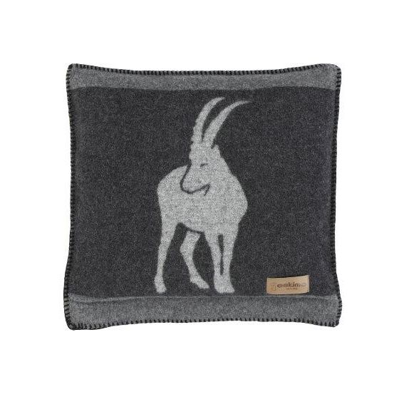 Eskimo Kissen Arosa mit Steinbock, aus Wolle (45x45cm) - Anthrazit/Grau