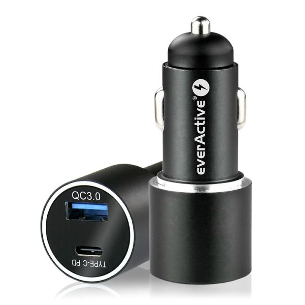 everActive CC-20Q mit USB-A (QC 3.0) & USB-C (PD) 36 W Schwarz - Autoladegerät