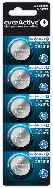everActive CR2016 Lithium - 5 Knopfzellenbatterien (3 Volt, 80 mAh)