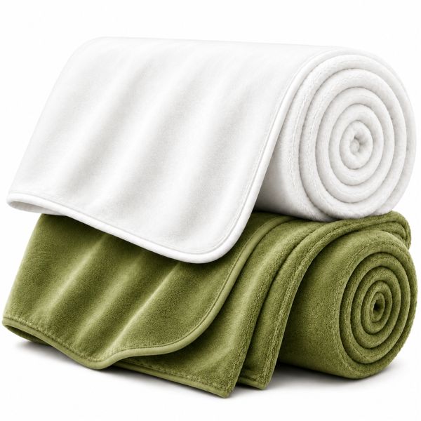 Eskimo Kuscheldecken-Set 'Cashmina Duo' - Olive & Weiss (150x200cm)