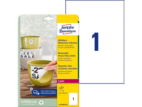 Avery Zweckform L4775REV-20, 210 x 297 mm - Wetterfest-Etiketten