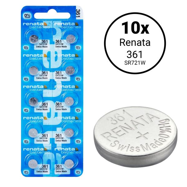 Renata 361 / SR721W - 10 Knopfzellen-Uhrenbatterien (Swiss Made)