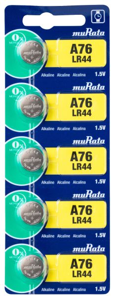 Murata LR44 (A76, LR1154) - 5 Knopfzellen Batterien (1,5 Volt Alkali)