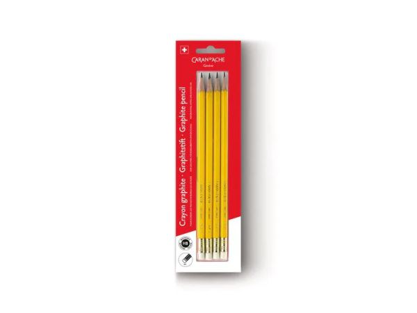 Caran d'Ache Bleistift HB, mit Radiergummi - 4 Bleistifte
