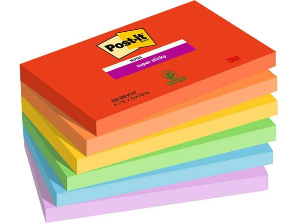 Post-it Super Sticky 7.6x12.7cm, Mehrfarbig - 6 Haftnotizblöcke