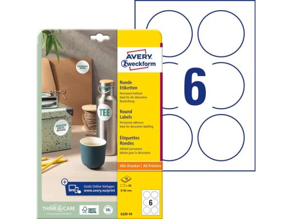 Avery Zweckform 6229-10, Ø 80 mm - Runde-Etiketten