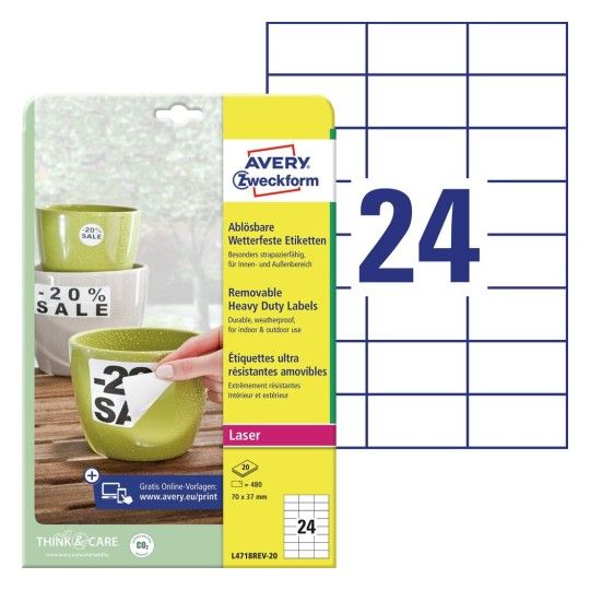 Avery Zweckform L4718REV-20, 70 x 37 mm - Wetterfest-Etiketten