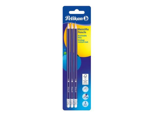 Pelikan HB, Blau mit Radierer - 3 Bleistifte