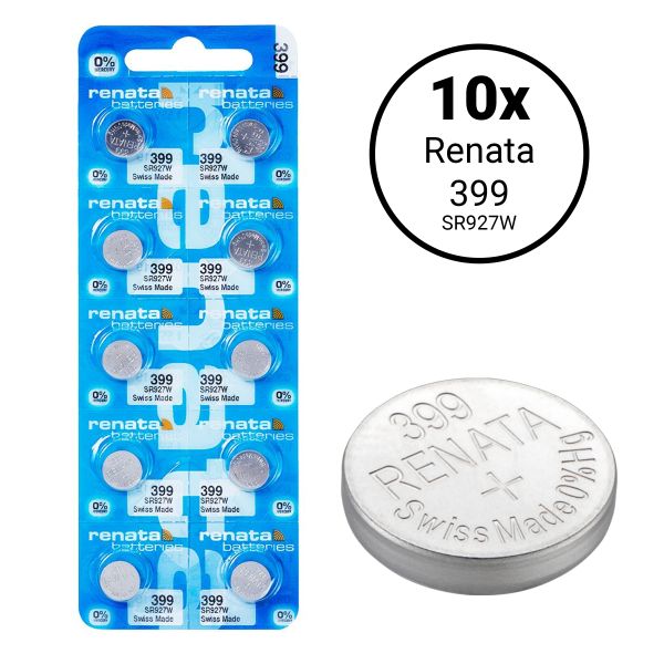 Renata 399 / SR927W - 10 Uhren Knopfzellen Batterien (Swiss Made).
