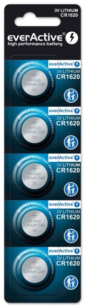 everActive CR1620 Lithium - 5 Knopfzellenbatterien (3 Volt, 70 mAh)